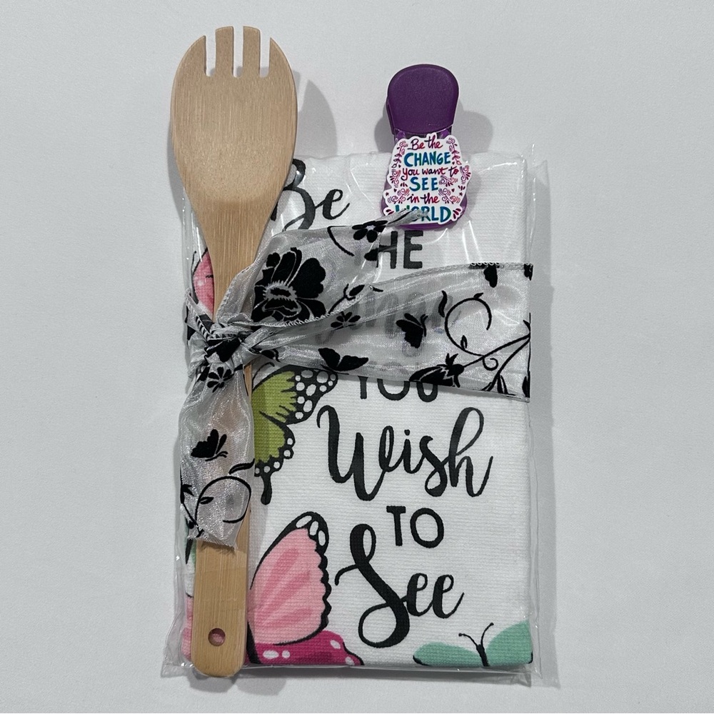 Be The Change You Wish To See Dish Towel & Bag Clip Set Gift Set